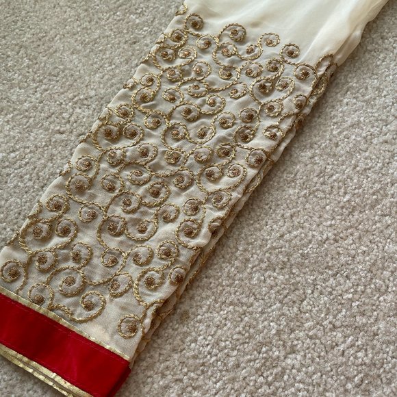 [NEW] Indian Pakistani Anarkali Gown Salwar Ethnic Suit Gold Coral Red XS - Picture 3 of 10